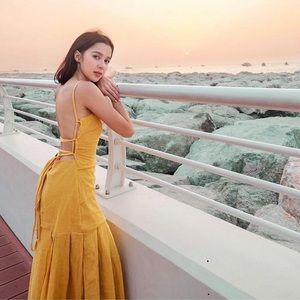 Yellow Strappy backless dress